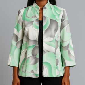 Alfred Dunner Blazer Women's Size 10 Green Gray Abstract Swing Jacket NWT Lined
